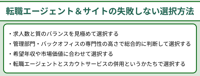 管理部門・バックオフィス向け転職エージェント・サイトの失敗しない選択方法のイラスト